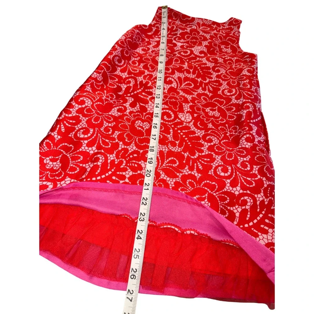 Gap Kids Floral Pink/Red Silky+Lace Hem Sleeveless Dress Girls Size 6-7